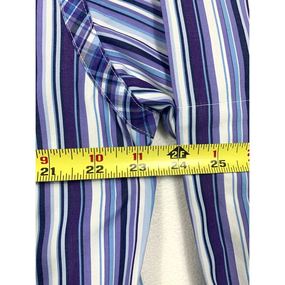 Tommy Hilfiger Button Down‎ Shirt Large Mens Purple Blue Striped Long Sleeve